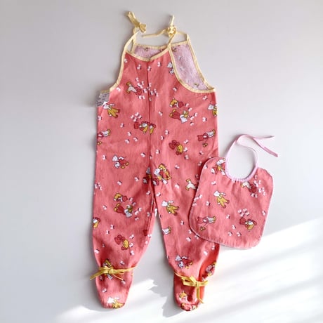 60s textile romper&bib set  (dead stock)