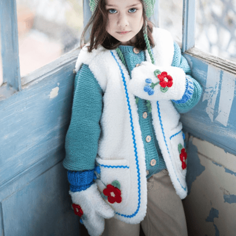 RKO_Floral Fluffy Mittens (WHITE/BLUE) / 1-2,3-4years