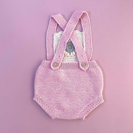 RKO_Romper with Flower Crochet (Peach,Pink,Grey) / 3-6,6-9,9-12months