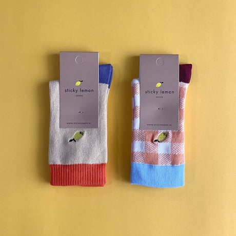Sticky Lemon_socks (gingham,colourblocking) / 13-14.6,15.2-16.8cm
