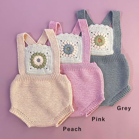 RKO_Romper with Flower Crochet (Peach,Pink,Grey) / 3-6,6-9,9-12months