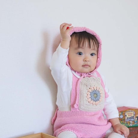 RKO_Romper with Flower Crochet (Peach,Pink,Grey) / 3-6,6-9,9-12months
