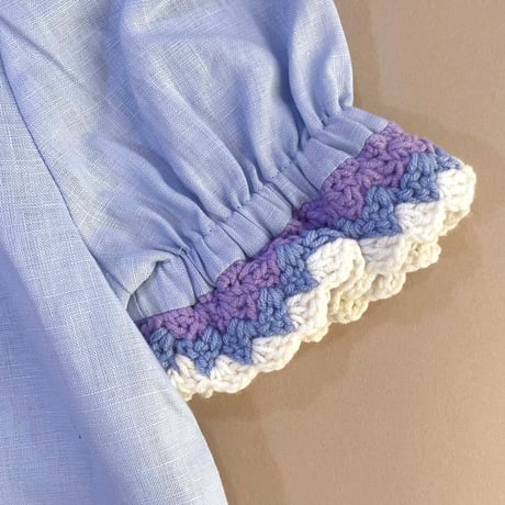 RKO_Linen Dress with Crochet Pockets (Sky) / 4-5years