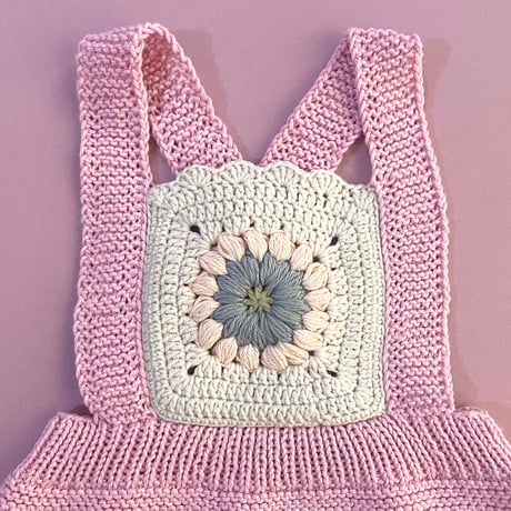 RKO_Romper with Flower Crochet (Peach,Pink,Grey) / 3-6,6-9,9-12months