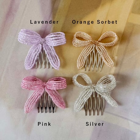 La Fleur Perlélite_Bow Hair Comb (Pink,Orange Sorbet)