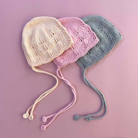 RKO_Lace Bonnet Hat (Peach,Pink) / 3-6.6-12months