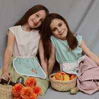 RKO_Dress with apron and embroidery (Multi Green,Multi Pink) / 3-4,4-5,5-6years