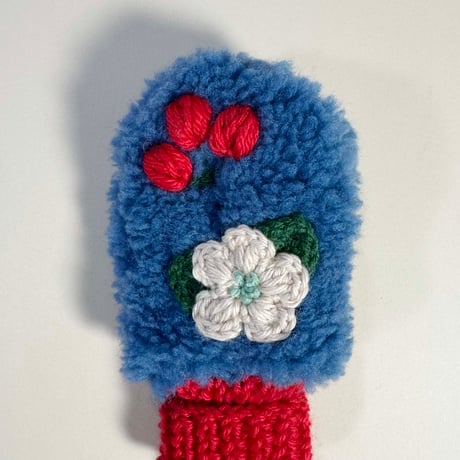 RKO_Floral Fluffy Mittens (WHITE/BLUE) / 1-2,3-4years