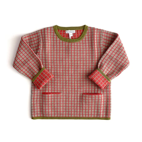 NAMUUU_WINDOWPANE CREWNECK (Camel×Red/Sea Green×Olive) / 2-3years,4-5years