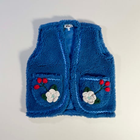 RKO_Floral Fluffy Vest (WHITE/BLUE) / 1-2,3-4years