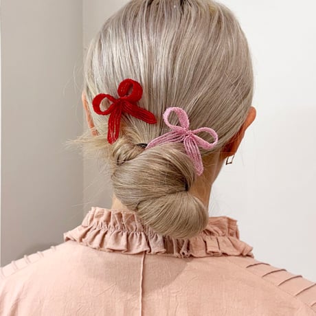 La Fleur Perlélite_Bow Hair Comb (Pink,Orange Sorbet)
