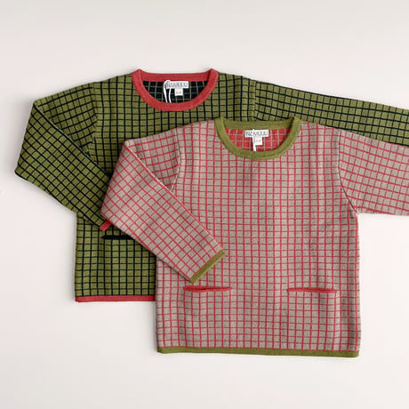 NAMUUU_WINDOWPANE CREWNECK (Camel×Red/Sea Green×Olive) / 2-3years,4-5years