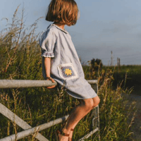 RKO_Linen Dress with Crochet Pockets (Sky) / 4-5years