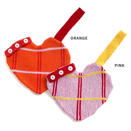 LIGNE NOIRE E. _TARTAN MINI HEART BAG (PINK/ORANGE)