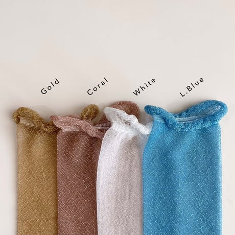 2e CHESTS×MARCOMONDE_GLITTER SHEER LADYS socks (Gold,L.Blue,Coral,White)