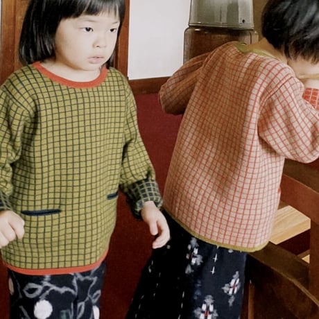NAMUUU_WINDOWPANE CREWNECK (Camel×Red/Sea Green×Olive) / 2-3years,4-5years