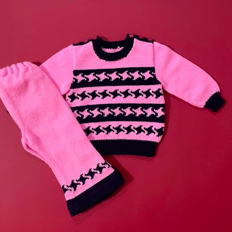70s knitting tops&pants outfit