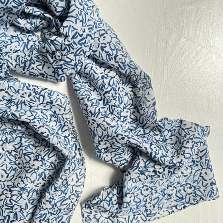 Silk Cotton  Printed Stole (Mini Nerium-Blue 55x180)