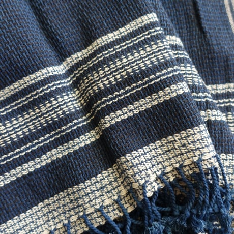 Organic Khadi Basket Bath Towel (Indigo Black White)
