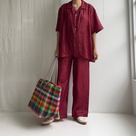 Silk Plaid Bowler Shirts Short & Regular (Bordeaux)