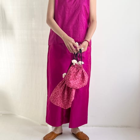 Bamboo Silk Printed Drawstring Bag (Mini Nerium-Pink  / 2sizes)