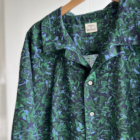#100 Khadi Printed Bowler Shirts Regular (Nerium Green)