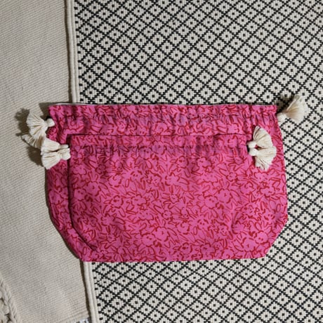 Bamboo Silk Printed Drawstring Bag (Mini Nerium-Pink  / 2sizes)