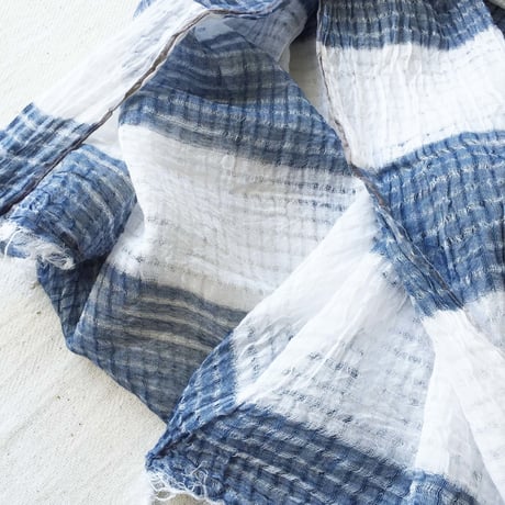 TC Khadi Border & Plaid Stole (Navy Border)