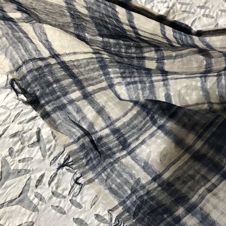 TC Khadi Border & Plaid Stole (Navy Plaid)