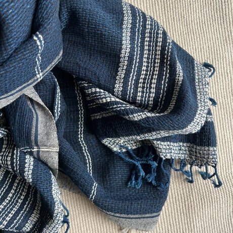 Organic Khadi Basket Bath Towel (Indigo Black White)
