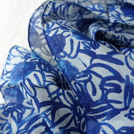 Cotton Silk  Printed Stole L (Blaoga Blue)