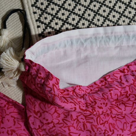 Bamboo Silk Printed Drawstring Bag (Mini Nerium-Pink  / 2sizes)