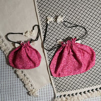 Bamboo Silk Printed Drawstring Bag (Mini Nerium-Pink  / 2sizes)