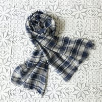 TC Khadi Border & Plaid Stole (Navy Plaid)