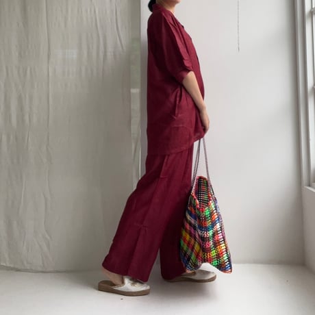 Silk Plaid Bowler Shirts Short & Regular (Bordeaux)