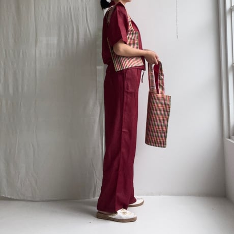 Silk Plaid Bowler Shirts Short & Regular (Bordeaux)