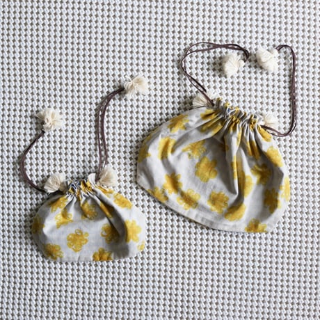 #100 Khadi Printed Drawstring Bag ( Badala-Yellow  / 2sizes)
