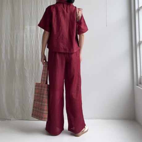 Silk Plaid Bowler Shirts Short & Regular (Bordeaux)