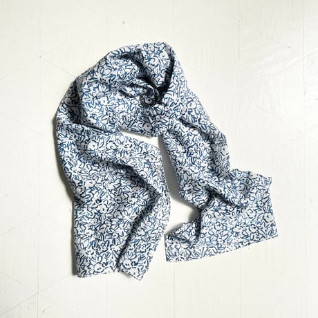 Silk Cotton  Printed Stole (Mini Nerium-Blue 55x180)