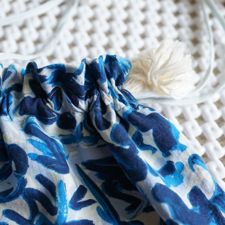 #100 Khadi Printed Drawstring Bag "Nerium" SizeS 2colors