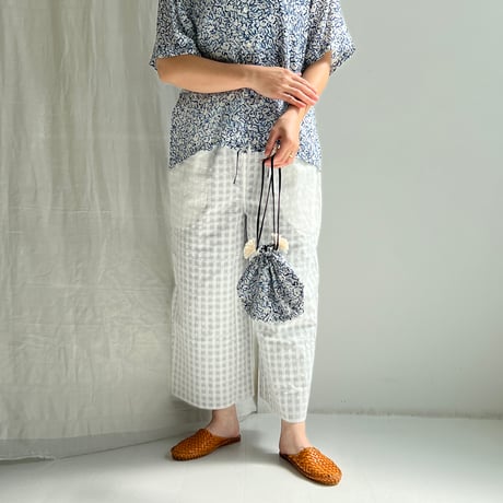 Bamboo Silk Printed Drawstring Bag (Mini Nerium-Blue  / 2sizes)