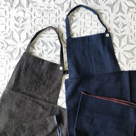 Organic Khadi Kid's Full Apron ( Indigo / Charcoal )
