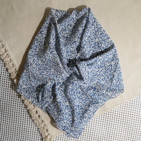 Silk Cotton Printed Scarf (Mini Nerium-Blue 100x100)