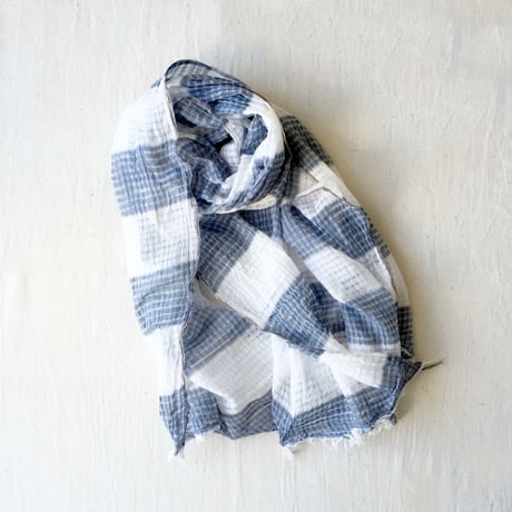 TC Khadi Border & Plaid Stole (Navy Border)