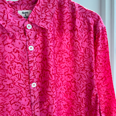 Bamboo Silk Printed Shirts (Pink / 2sizes)