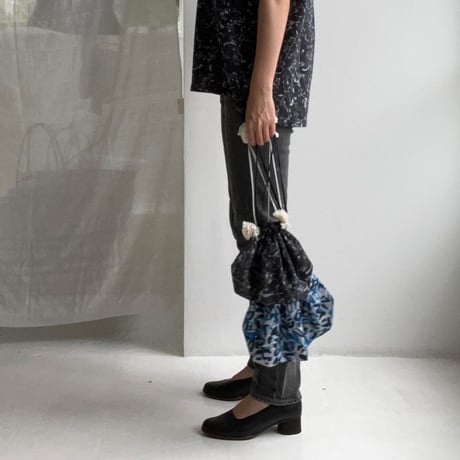 #100 Khadi Printed Drawstring Bag "Nerium" SizeS 2colors
