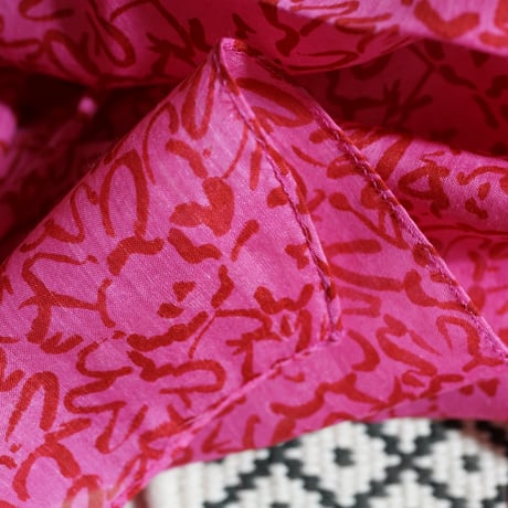 Silk Cotton Printed Scarf (Mini Nerium-Pink 100x100)