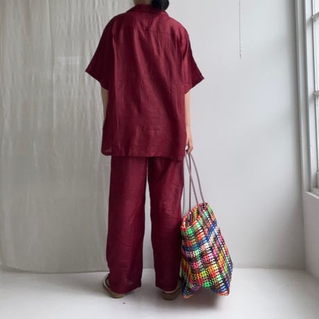 Silk Plaid Bowler Shirts Short & Regular (Bordeaux)