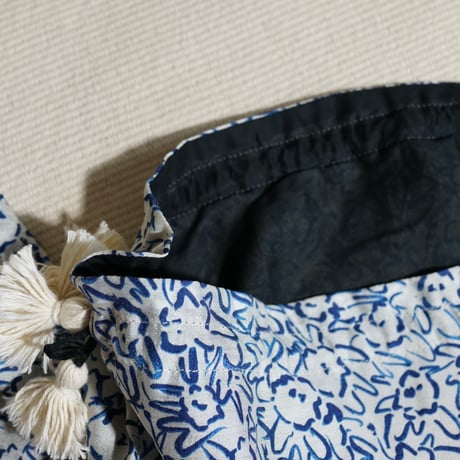 Bamboo Silk Printed Drawstring Bag (Mini Nerium-Blue  / 2sizes)