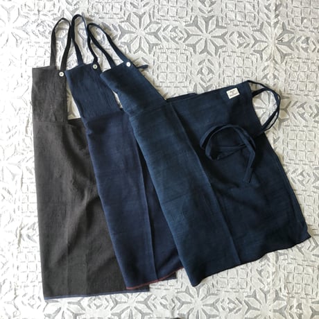 Organic Khadi Kid's Full Apron ( Indigo / Charcoal )
